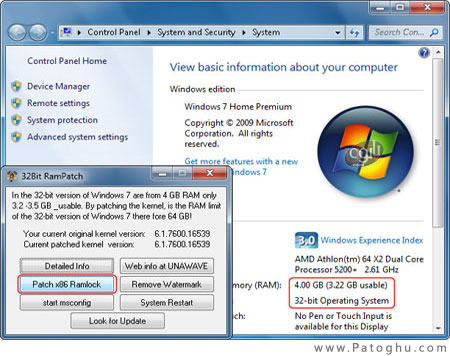 رفع مشکل عدم شناسایی رم 4 گیگ و بالاتر در ویندوز سون با Windows 7 (32-bit) Patch to Support 4 GB Or More