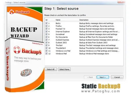 پشتیبان گیری از ایمیل ها و مرورگر ها با نرم افزار Static Backup8 1.255 