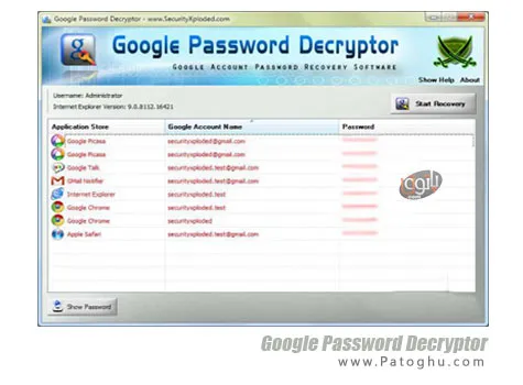 دانلود نرم افزار بازیابی رمز عبور اکانت های گوگل Google Password Decryptor 6.5 Final