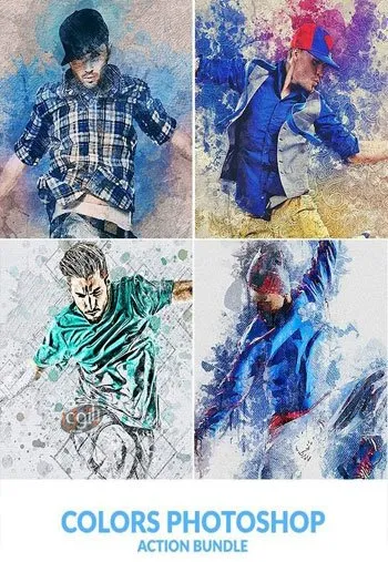 مجموعه 4 اکشن فتوشاپ با موضوع پخش کردن رنگ Colors Photoshop Action Bundle