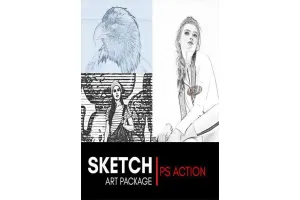 مجموعه 3 اکشن فتوشاپ با موضوع نقاشی Sketch Art Bundle Photoshop Action