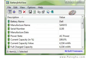 نمایش وضعیت باطری لپ تاپ با BatteryInfoView v1.10