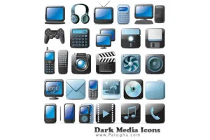 دانلود مجموعه آیکون تیره رنگ با موضوع رسانه به صورت وکتور - Dark Media Icons
