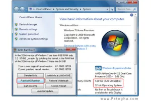 رفع مشکل عدم شناسایی رم 4 گیگ و بالاتر در ویندوز سون با Windows 7 (32-bit) Patch to Support 4 GB Or More