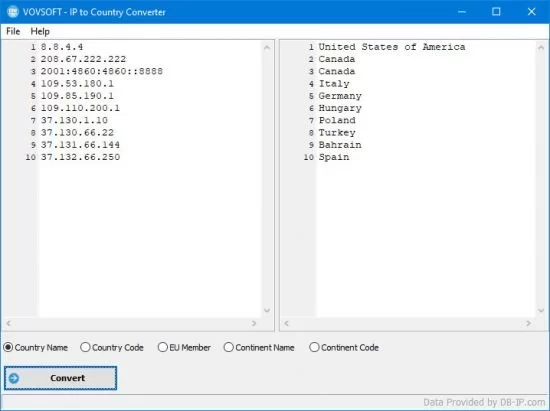 VovSoft IP to Country Converter