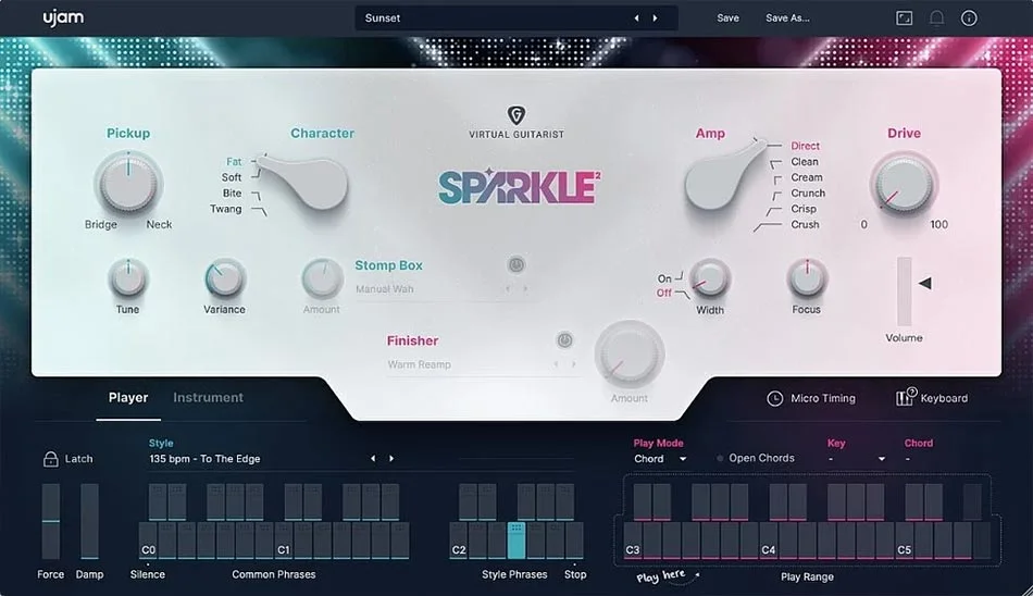 دانلود نرم افزار UJAM Virtual Guitarist Sparkle 2 v2.3.0 برنامه تنظیم پارامترهای صدا و تغییر آنها